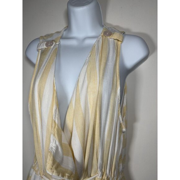 UMGEE Sleeveless Butter Yellow Stripped Wrap Vest Boho Lagenlook Size Medium - Picture 2 of 6